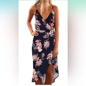 Amazon Floral Midi Dress - Navy and Pink